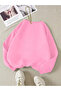 Women's Oversize Minimal White Ribbon Printed Pink Ribbed 2 Thread Crew Neck Sweatshirt - 2