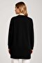 Women's Plus Size Black Sweatshirt with Crew Neck, Shoulder and Front Piping Details, Side Slits 65N39148 - 4