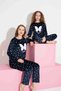 Women's 100% Cotton French Velvet Navy Blue Butterfly Pattern Crew Neck Long Sleeve Pajama Set - 7