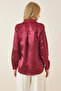 Women's Burgundy Lightly Draped Satin Surface Shirt - 3