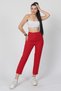 Women's Summer Red Trendy Model Pencil Detailed High Waist Fabric Trousers 30062