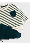 Boys' Cotton Cream Green Striped Long Sleeve Tracksuit Set - 2