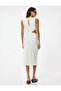 Window Detailed Midi Dress Sleeveless Round Neck Slit Detailed Wrap - 4
