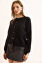 Women's Black Gold Buttoned Soft Cardigan with Viscose Content Hrk-19000384 - 3