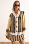 Women's Ecru Green Soft Textured Patterned Oversize Knit Cardigan Hrk-19000391 - 5