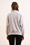 Women's Gray Melange Stitching Detailed Zippered Thick Sweatshirt Without Embroidery Swt-19000744 - 2