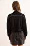 Women's Black Modal Piping Detailed Draped Zippered Sweatshirt Swt-19000739 - 7