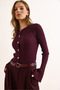 Women's Plum Gold Buttoned Spanish Sleeve Ribbed Cardigan Hrk-19000388