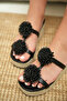 Romina Black Tassel Detailed Straw Women's Slippers - 3