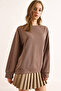 Women's Plain Camel Basic Soft Textured Loose Sweatshirt Swt-19000457