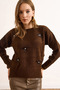 Women's Brown Slit Bow Detailed Soft Textured Sweater Kzk-19000991 - 6