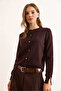 Women's Brown Gold Buttoned Soft Cardigan with Viscose Content Hrk-19000384 - 2