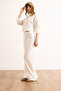 Women's Ecru Stand Collar Blouse Pants Soft Set Tkm-19000438 - 3