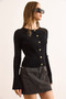Women's Black Gold Buttoned Spanish Sleeve Ribbed Cardigan Hrk-19000388 - 5