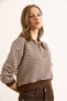 Women's Brown Polo Neck Zippered Striped Unlined Crop Sweatshirt Swt-19000746 - 6