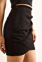 Women's Black Drape Detailed Side Zipper Mini Suede Skirt Etk-19000354 - 6