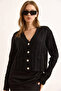Women's Black Thick Ribbed Soft Textured Cardigan Hrk-19000385 - 5