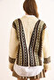 Women's Ecru Green Soft Textured Patterned Oversize Knit Cardigan Hrk-19000391 - 6
