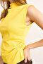 Women's Yellow Drape Detailed Stand Collar Interlock Crop Blouse Blz-19003107 - 6