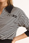 Women's Black Polo Neck Zippered Striped Unlined Crop Sweatshirt Swt-19000746 - 5