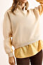 Women's Beige Shirt Collar Garnished Embroidered Thick Sweatshirt Swt-19000740 - 5
