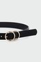 Double Round Buckle Faux Leather Belt Black - 2
