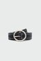 Round Buckle Perforated Faux Leather Belt Black