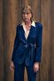 Snake pattern long jacket - navy blue - 4