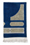 Navy Blue Chenille Prayer Rug with Kabe Pattern and Knitted Tassels - 4