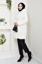 Women's Fur Fabric Lined Buttoned Hooded White Coat - 4