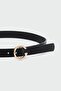 Round Buckle Faux Leather Belt Black - 2