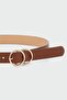 Double Round Buckle Faux Leather Belt Brown - 2