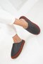 Women's Fur-Lined Straw Strip Detailed Suede House Slippers Bohça Dowry Slippers - 2