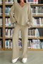Women's Stylish V-Neck Knitwear Sweater Pants Set - 4