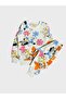 Girl's 100% Cotton Fabric White Floral Pattern Long Sleeve Winter Ribbed Pajama Set - 2