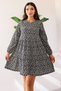 Women's Black and White Floral Print Long Sleeve Mini Dress - Women's Dress - 8