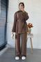 Double Suit with Front Slit Detail - Brown - 5