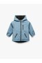 Hooded Faux Leather Pocket Detailed Zippered Raincoat