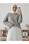 Square Patterned Round Neck Soft Sweater - Light Gray - 2