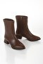 Brown Short Thick Heeled Pointed Toe Casual Boots Mimyshoes - 2