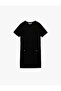 Applique Detailed Crew Neck Short Sleeve Mini Black Women's Dress 6Wak80040Ek - 3