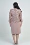 Women's Sequin Embroidered Bead Detailed Tulle Jacket Half Moon Sleeve Short Dress Lined Crepe Plus Size 2-Piece - 4