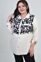 Women's Oversized Shirt with Sleeve Fold and Brush Pattern Pocket Flap - 5