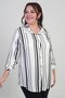 Women's Sleeve Folded Neckline Striped Plus Size Shirt