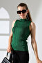 High Collar Sleeveless Motif Knitwear Blouse - 2