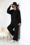 Women's Black Crew Neck Sweater and Wide Leg Pants Bottom-Top Knitwear Set - 2