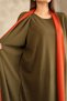Women's Khaki Crew Neck Dress and Cardigan Hijab Top and Bottom Set - 2