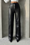 Women's Black Faux Leather Palazzo Trousers with Front Stitching Detail - 3