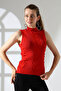 High Collar Sleeveless Motif Knitwear Blouse