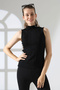 High Collar Sleeveless Motif Knitwear Blouse